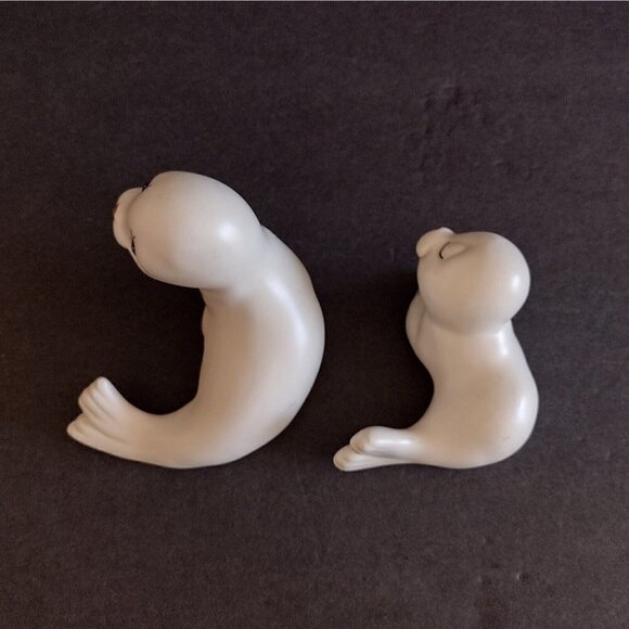 Vintage Oxford Mexico Pair Of Ceramic Mother & Pup White Seal Figurines Big Eyes - Picture 5 of 8